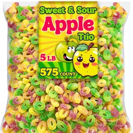 Sweet & Sour Apple Trio Vegan Gummy Candy, Bulk 5 Lbs, Assorted Apple Flavored Gummies, Fat Free, Nut Free, Gluten Free Healthy Sour Candy for Parties and Snacking