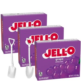 Gelatin Dessert Mix - 3 oz Boxes (Pack of 3) - With Mini Shovel Spoons (Grape) - Metal Spoons