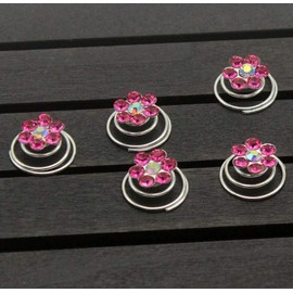 24PCS Rhinestone Flower Spiral Hair Pin Crystal Hair Twisters Coils Hair Clips Metal Spiral Twist Hairpins Hair Pins Wedding Bridal Hair Accessories (Rose Red)