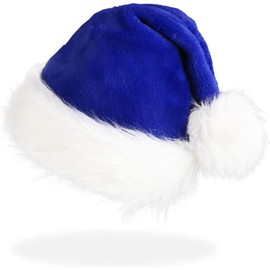CCINEE Blue Santa Hat for Adults, Blue Plush Santa Hats Velvet Christmas Hat for Holiday Home Decoration Party Supplies