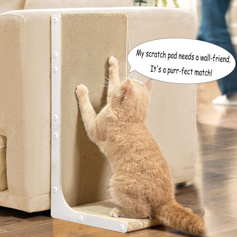 Conlun Cardboard Cat Scratcher, 23" L-Shaped Scratch Pad, Vertical Wall-Leaning