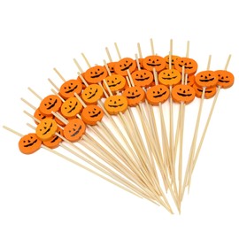 Honbay 100PCS Fall Pumpkin Bamboo Cocktail Picks Fruit Hamburger Toothpicks Cupcake Toppers Sandwich Appetizer Decorative Skewers Drink Garnish Holiday Birthday Autumn Theme Party Decoration Stick (C)