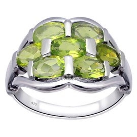 Orchid Jewelry 925 Sterling Silver Statement Rings for Women - Delightful 6X4 mm Green Peridot Birthstone Gemstone - 4.20 Carats Oval