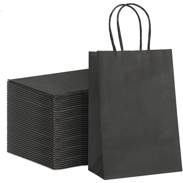 GSSUSA Kraft Paper Gift Bags 5.25x3.75x8 Paper Bags with Handles, Black (20 Pcs), Bulk Kraft Gift Bag for Shopping, Craft, Grocery, Party, Retail, Lunch, Business, Wedding, Merchandise, Boutique
