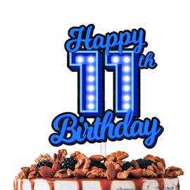 Decoración para decoración de fiesta loca con purpurina azul para niños y niñas, feliz cumpleaños, 11 aniversario