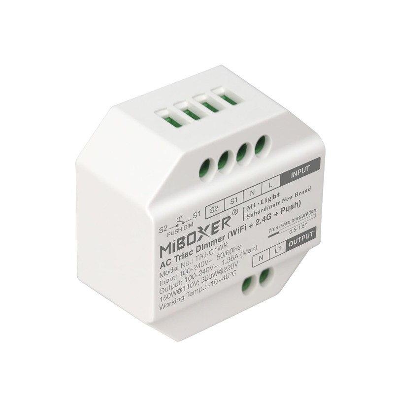 LIGHTEU®, Milight Miboxer Smart AC Triac Dimmer (WiFi+2.4G+Push), Supports Tuya
