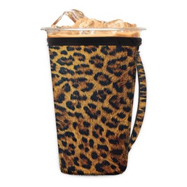 Reusable Iced Coffee Cup Sleeve 24-28oz Neoprene Insulated Sleeves Animal Leopard Texture Iced Coffee Sleeve with Handle Cup Cover Holder for Cold Drink Tumbler Cups