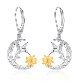 Hummingbird Earrings, Bird Earrings, 925 Sterling Silver, Hummingbird Sunflower Jewelry, Hummingbird Gifts for Women and Girls, Sterling Silver