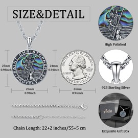 Saint Christopher Medal Necklace for Men Women Patron St Christopher Protection Medal Religious Pendant S925 Sterling Silver Engraved Round Medallion"Go your Way in Safety" Jewelry, No Gemstone