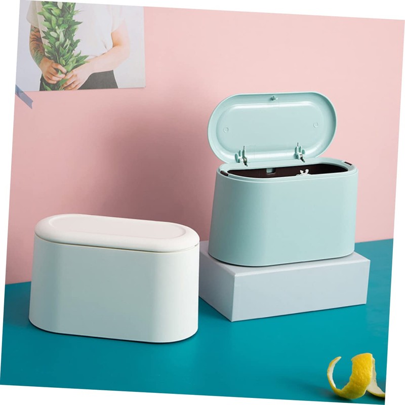 STOBOK 1pc Mini Desktop Trash Can Simple Press Cover Waste