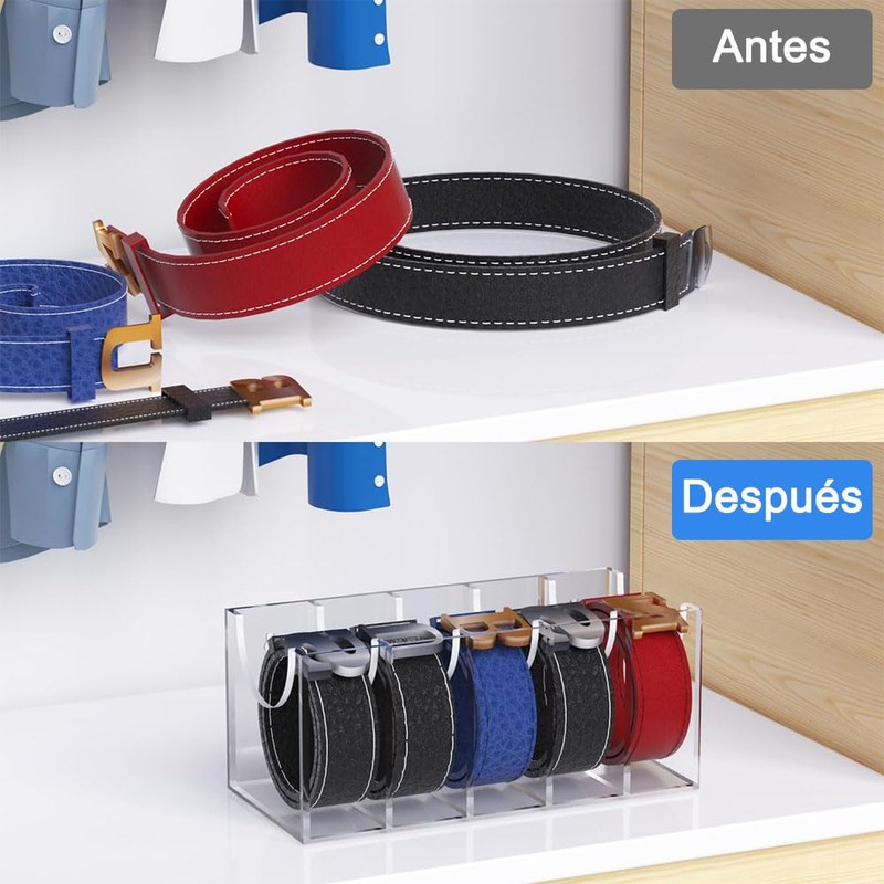 Yundobop Caja de Almacenamiento Moderno para Cinturones, 5 Compartimentos, Transparente