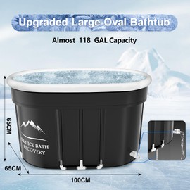 B&Y Oval Ice Bath Tub, Foldable Bathtub for Athletes, Portable Cold Plunge Tub - 118 Gal Capacity for Cold Water Therapy at Home Outdoor Gym (Black, 118 Gal)