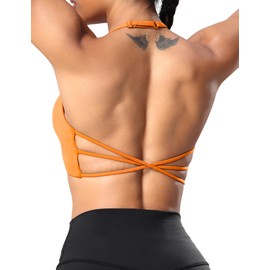 YEOREO - brasier deportivo para mujer, con tirantes cruzados, parte trasera cruzada, acolchado, extraíble, para yoga,, Naranja, S
