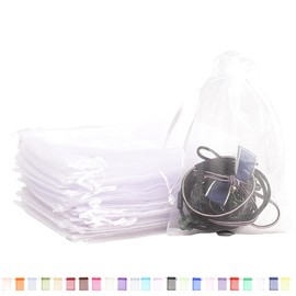 100pk White Organza Gift Bags,10x15cm Small Organza Favor Bags,Wedding Jewelry Pouches with Drawstring,Mesh Candy Favour Bag Party Sweet Bags for Birthday,Wedding,Christmas,Gift Wrapping