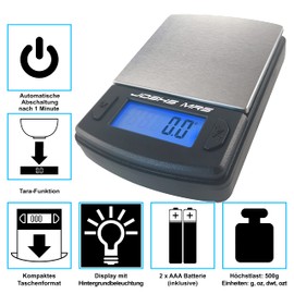 Joshs Digital Scales MR5 | Precision Scales Weighing Precisely Up to 500 g or 0.5 kg in 0.1 g increments | Pocket Scales | Coin Scales | Gram | Letter Scales | LCD Display