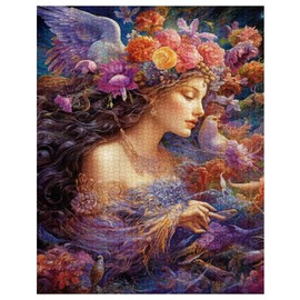 Tucocoo Beautiful Girl Jigsaw Puzzles for Adults 1000 Pieces, Abstract Flowers Fairy Woman Art Jigsaw Puzzle Colorful DIY Puzzles for Home Decoration Gifts, Family Puzzle Perfect for Game Nights