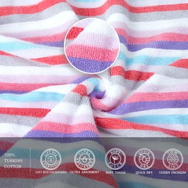 Bath Hand Hair Towel Set of 3- 550 GSM Turkish Cotton Absorbent Hair Towel Wrap(23.5''X10''), Thick Bath Towel(54''X30''),Absorbent Hand Towel(26''X16'')-Dobby Multicolor Stripe with Tassels
