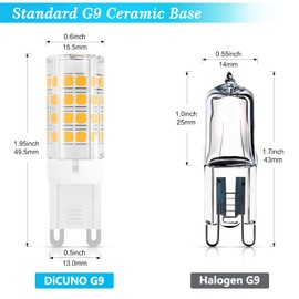 DiCUNO G9 LED Light Bulb 4W 40W Halogen Replacement Warm White 3000K, G9 Bi-Pin Ceramic Base 120V 450LM Non-dimmable for Chandelier Light Bulbs, 6-Pack