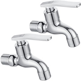 SUBMARINE Silver Brass Outdoor Faucet, G1/2 Inch Interface Wall-Mounted Faucet, Used for Bathroom Mop Sink, Balcony and Garden (Chrome Plated)