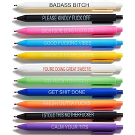 HLPHA 11PCS Funny Office Pens - Sarcastic, Snarky, Dirty Word Black Pens With Sayings