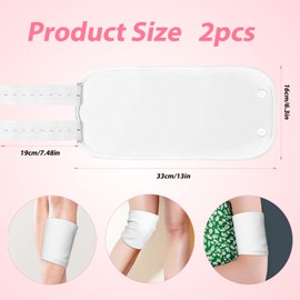 Pack of 2 Castor Oil Packs for Knees, Reusable Castor Oil Pack Made of Organic Cotton with Adjustable Elastic Band, Castor Oil Pack Wrap for Calf, Knee (White)