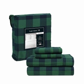 LANE LINEN Cotton Flannel Sheets King Size - Brushed for Extra Softness - King Size 100% Cotton Sheets Set Flannel - Warm & Cozy Flannel Cotton Bed Sheets, 15" Deep Pocket - Buffalo Checks Green