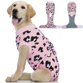 Kuoser Dog Recovery Suit for Dogs After Surgery,Professional Surgical Onesie for Female Male Dogs Spay Neuter,Soft Dog Surgery Suit Bodysuit for Abdominal Wounds Skin Disease,Pink Leopard XS