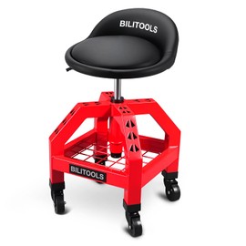 BILITOOLS Heightened Rolling Shop Stools with Wheels 26-33", Adjustable Garage Mechanic Stool Oversized Seat & Backrest, 300 LBS Shop Chair for Garage with Wheels Heavy-Duty Swivel Tool Tray Storage