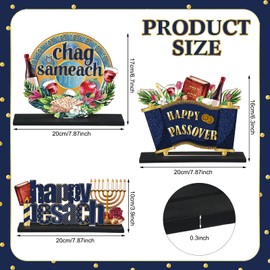 Qunclay 3 Pcs Happy Passover Wooden Centerpiece Sign Chag Sameach Table Decorations Wood Happy Pesach Table Topper Centerpiece Decorations for Passover Seder Jewish Holiday Party Supplies Home Decor