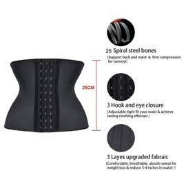 YIANNA Waist Trainer Women Tummy Control Body Shaper Corset Latex Short Torso 9 Steel Boned Cincher for Trimmer Belt Girdle Black 110206 XL