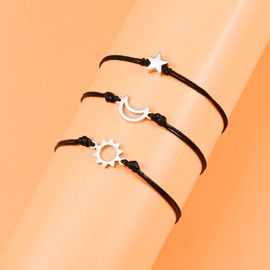 VU100 Set of 3 Bracelets Sun Moon Stars Woven Friendship Matching Bracelet Girls Men Family Best Friend Mother Daughter Jewellery Gifts Christmas Thanksgiving Day, textile cord