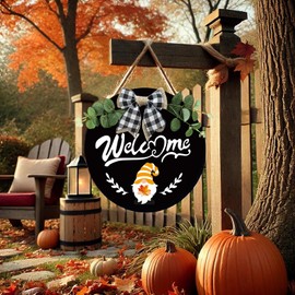 minstely Interchangeable Welcome Sign for Front Door - 12 Inches Seasonal Gnome Decor - Wooden Fall Wreath - Fall Decorations for Home Classroom - House Warming Gifts New Home