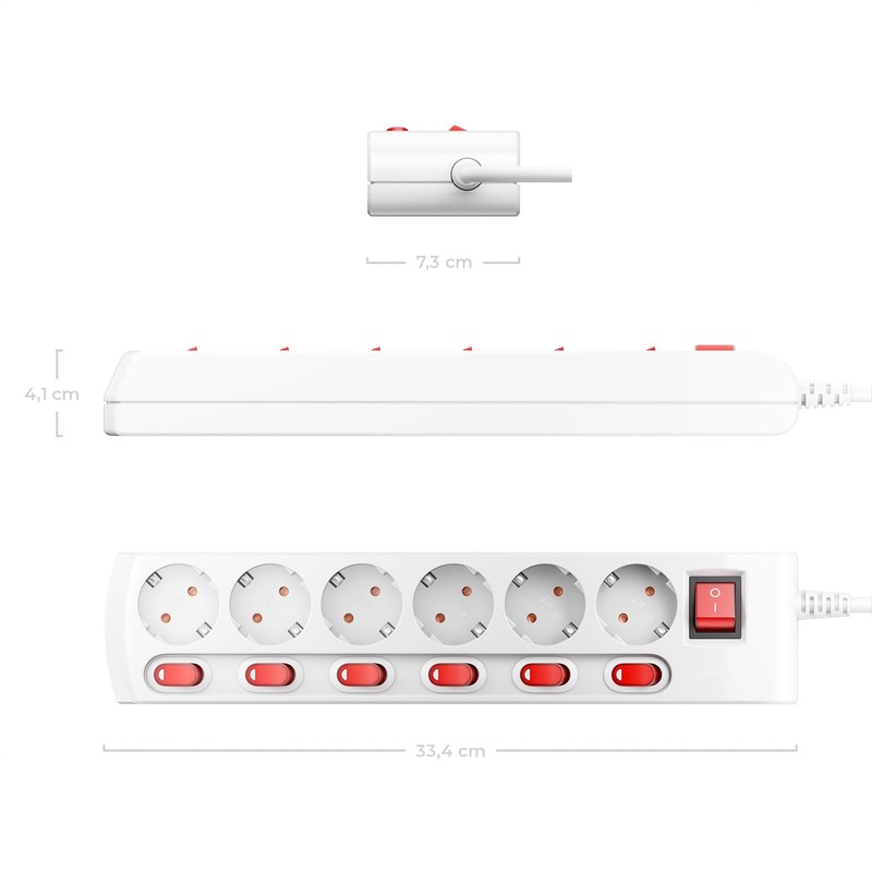 deleyCON 6-Way Power Strip Individually Switchable 1.4 m Cable (6