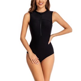 JINLIY One-Piece Zipper Surfing Suits for Womens Sleeveless UV UPF 50+ Swimwear Padded Swimsuit Summer Beach Rash Guard Bathing Suit for Wakeboarding Diving