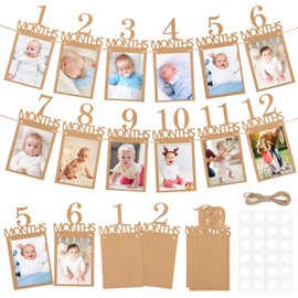 Nogeqi Pack of 12 Photo Garlands, 1st Birthday Girl Kraft Paper, Garland for Birthday 1 to 12 Months, Photo Banner 1st Birthday for Baby Christening Birthday Decoration Hanging Wall Decoration