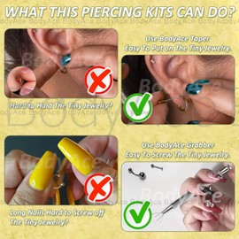 BodyAce 14G 16G 18G 20G Piercing Taper Ball Gripper Stainless Steel Auxiliary Tools for Jewellery Changing Threadless Piercings Threader Tool Set for Ear/Nose/Navel/Lips, Stainless Steel