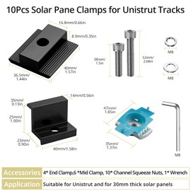 Anbte 10 PCS Solar Panel Mounting Brackets for Unistrut, Aluminium 30mm 6 x T-Shaped Mid Clamps + 4 x End Clamps, Solar Panel Mounting Kit for Metal, Tin, Flat, Sheet Roofs, RV, Black