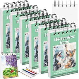 6 Pack Watercolor Paper Pad, 3.5x5.5 Inch Water Color Paper, 140lb/300gsm, Cold Press, Acid-Free, 180 Sheets Spiral Bound Watercolor Paper Pad for Wet & Dry Media, Ideal for Adults, Artists