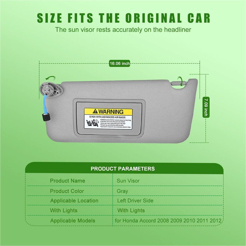 Left Driver Side Sun Visor for Honda Accord 2008 2009