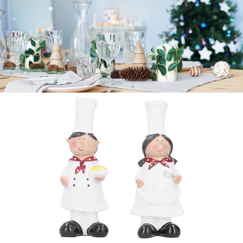 Resin Couple Chef Figurine Sculptures Statues Decor Kitchen Bar Cabinet