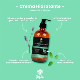 FLOR DE JAGUAR | Pack 2 pzas Crema Hidratante para Cara y Cuerpo, 500 gr | Aroma Lavanda-Menta I Ingredientes naturales | Hidrata, Nutre y Suaviza la piel | Libre de químicos y parabenos I Ideal para toda familia