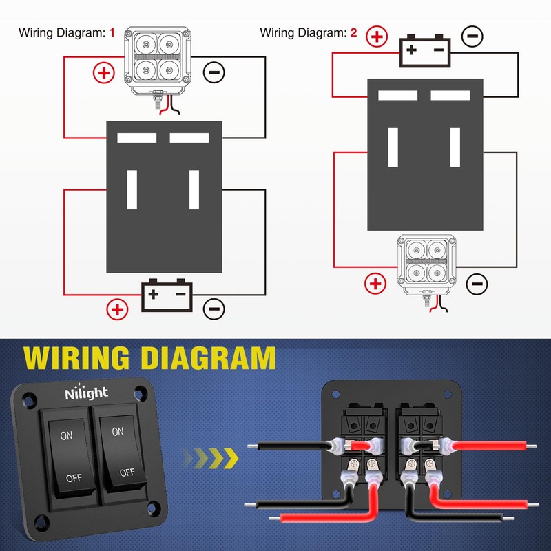Nilight 2 Gang ON-Off Switch Panel 4 PIN DPST Toggle
