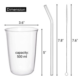 Nagpew 6 Piece Drinking Glasses, 16 Oz Clear Water Glass Set with Straws, Lead-free Highball Glass Cup Kitchen Glassware for Juice, Beverage, Cocktail, Ice Tea, Coffee, Soda