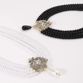 Pearl Choker Necklace for Women Layered Necklace for Women Vintage Multi-layered Pearl Necklace Black Beaded Choker Necklace Sparkling Rhinestone Pearl Pendant Necklace for Women Party Christmas Gifts Stocking Stuffers for Women