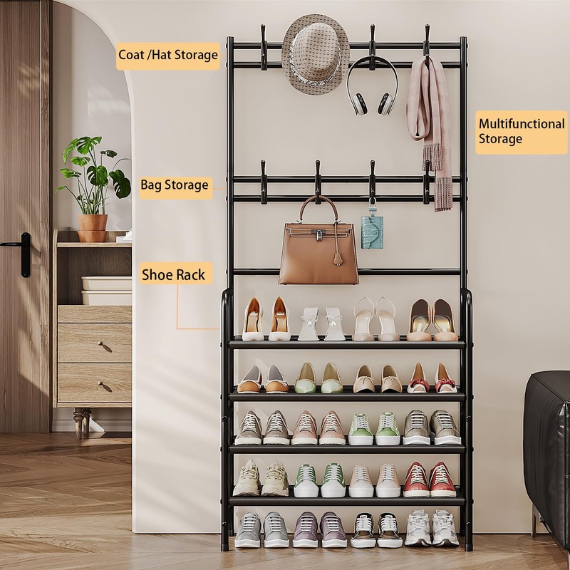 YIZAIJIA Coat Rack Shoe Rack With Storage Shelf Freestanding with