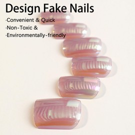 Press on Nails Short Square SWEKKE Fake Nails Glitter Nude Full Cover Glue on Nails with Laser Flash Designs Glossy False Nails with Nail Glue Artificial Acrylic Nails for Women Girls 24 Pcs