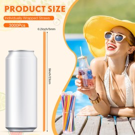 Eaasty 3000 Pcs 5mm Jumbo Straws Bulk Individually Wrapped 9" Long Disposable Plastic Bubble Tea Drinking Straws for Smoothie Kitchen Bar Restaurant Party Drinks (Colorful)