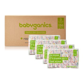 Babyganics Size 3, 136 count, Absorbent, Breathable, Triple Dry Protection Diapers