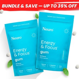 Twin Turbo Neuro Energy Caffeine Gum – Sugar-Free Peppermint with L-Theanine, Caffeine, B12 & B6, 180 Pieces