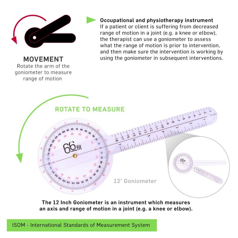 66fit Goniometer Plastic 12" - Angle Medical Joint Measuring Ruler